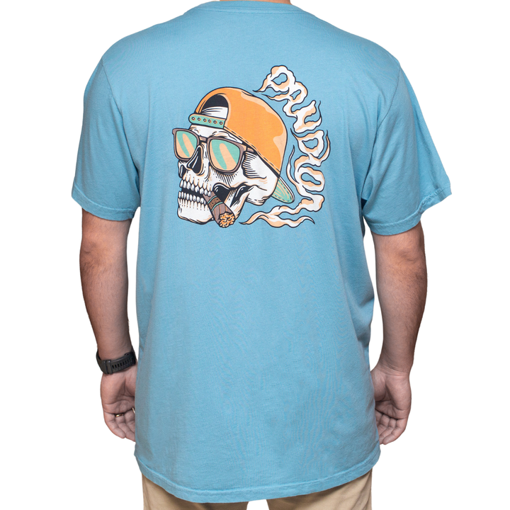 pandion blue tee with skull and cigar graphic (back)