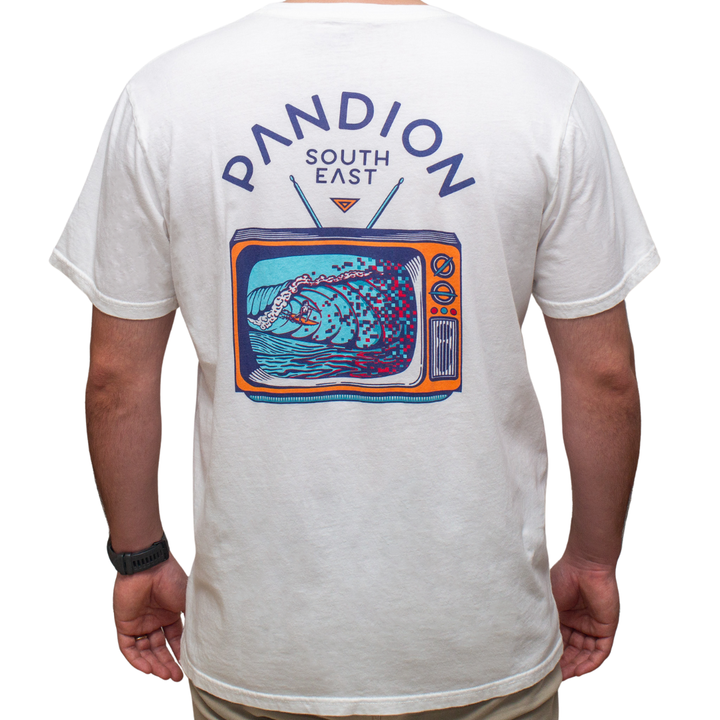 white pandion tee with vintage tv graphic (back)